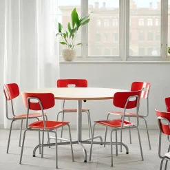 Pöytä PLURAL Ø1300x720 mm, ääntä vaimentava linoleumi, beige, hopeanharmaa