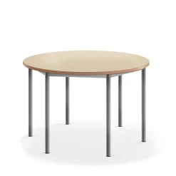 Pöytä SONITUS Ääntä vaimentava linoleumi, pyöreä, Ø 1200x720 mm, beige, hopeanharmaa