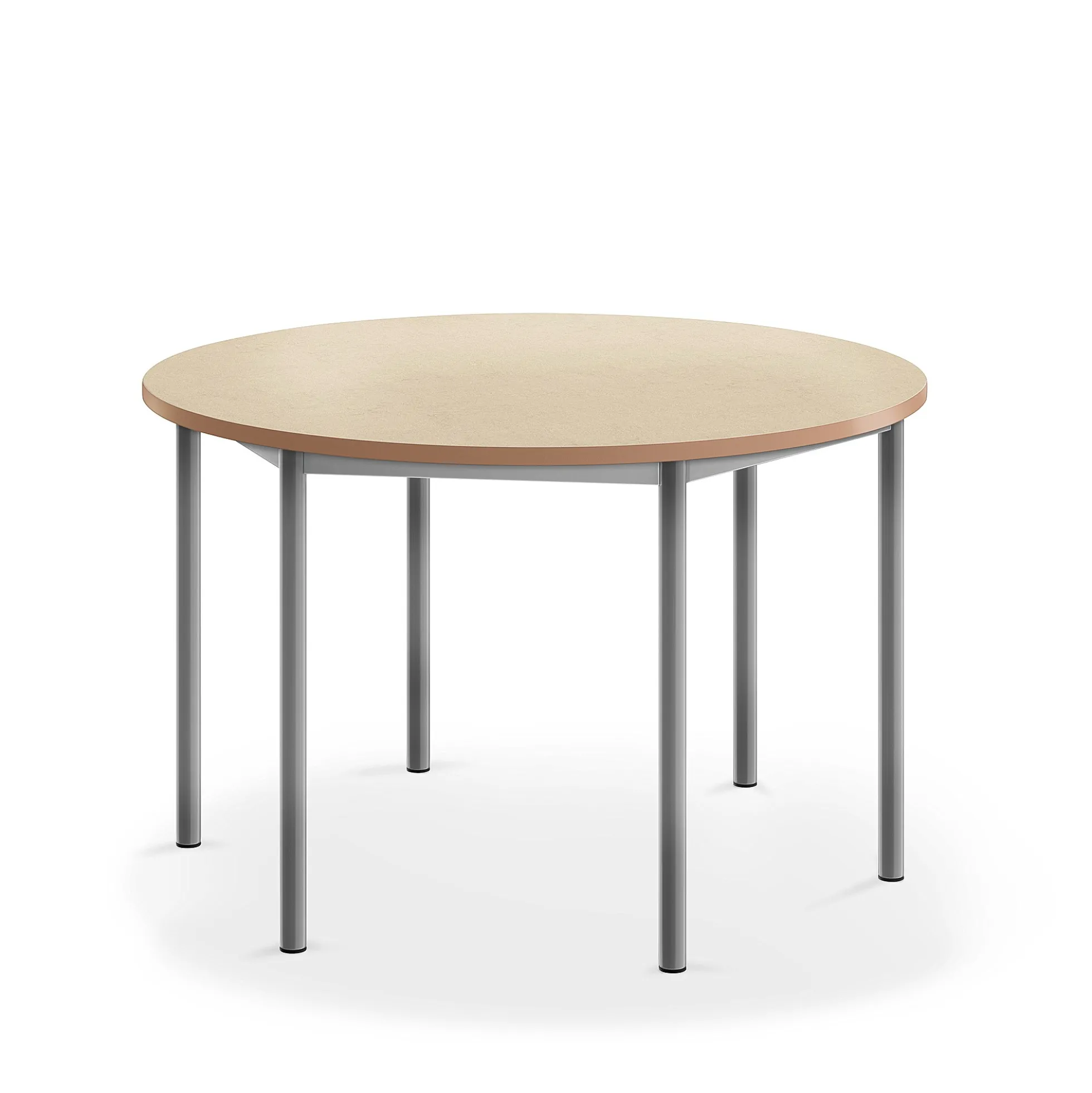 Pöytä SONITUS Ääntä vaimentava linoleumi, pyöreä, Ø 1200x720 mm, beige, hopeanharmaa