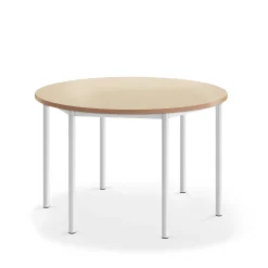 Pöytä SONITUS Ääntä vaimentava linoleumi, pyöreä, Ø1200x720 mm, beige, valkoinen