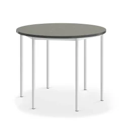 Pöytä SONITUS Ääntä vaimentava linoleumi, pyöreä, Ø1200x900 mm, tummanharmaa, valkoinen