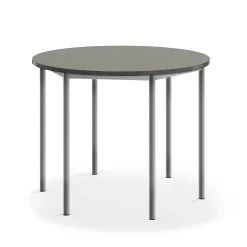 Pöytä SONITUS Ääntä vaimentava linoleumi, pyöreä, Ø 1200x900 mm, tummanharmaa, hopeanharmaa