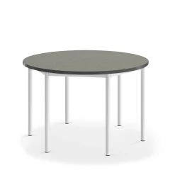 Pöytä SONITUS Ääntä vaimentava linoleumi, pyöreä, Ø1200x720 mm, tummanharmaa, valkoinen