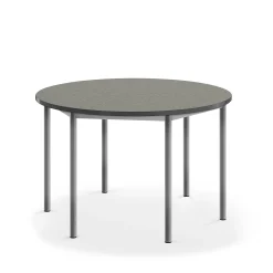 Pöytä SONITUS Ääntä vaimentava linoleumi, pyöreä, Ø 1200x720 mm, tummanharmaa, hopeanharmaa