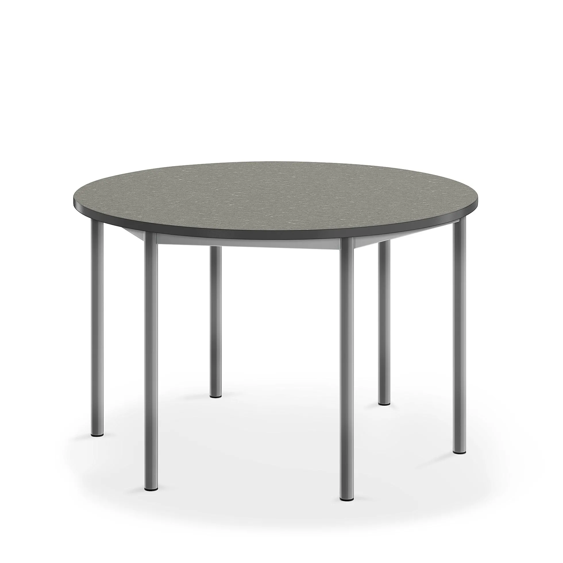 Pöytä SONITUS Ääntä vaimentava linoleumi, pyöreä, Ø 1200x720 mm, tummanharmaa, hopeanharmaa