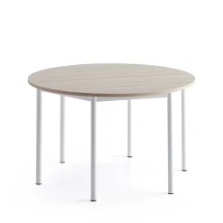 Pöytä SONITUS PLUS Ø1200x720 mm, korkeapainelaminaatti HPL, saarni, valkoinen