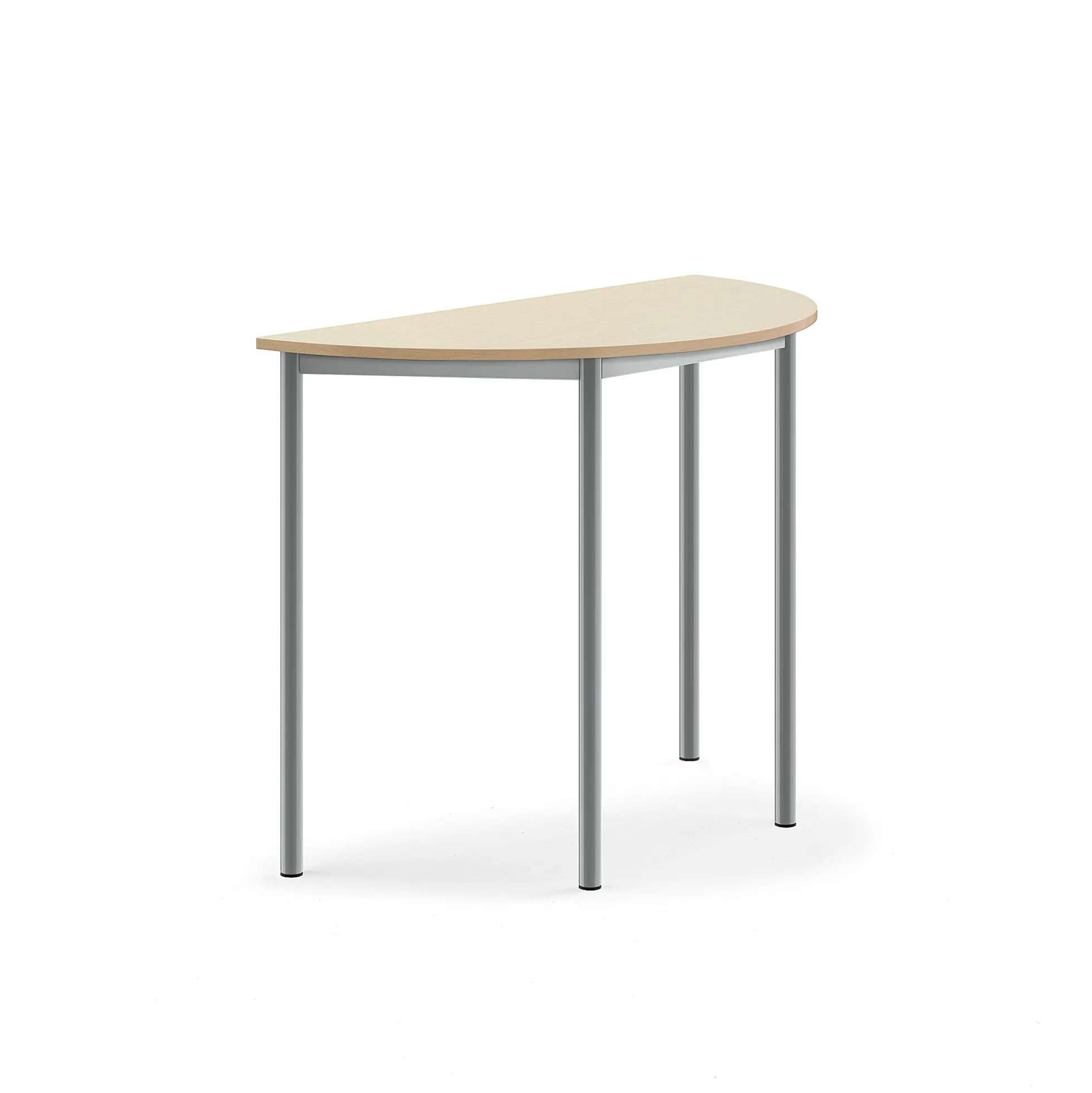 Pöytä SONITUS Puoliympyrä, 1200x600x900 mm, korkeapainelaminaatti HPL, koivu, hopeanharmaa