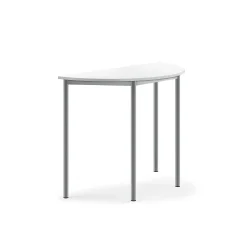 Pöytä SONITUS Puoliympyrä, 1200x600x900 mm, korkeapainelaminaatti HPL, valkoinen, hopeanharmaa