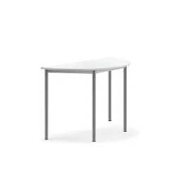Pöytä SONITUS Puoliympyrä, 1200x600x760 mm, korkeapainelaminaatti HPL, valkoinen, hopeanharmaa