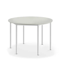 Pöytä SONITUS Pyöreä, Ø1200x760 mm, korkeapainelaminaatti HPL, harmaa laminaatti, valkoinen