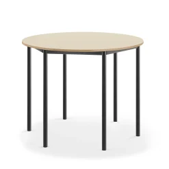 Pöytä SONITUS Pyöreä, Ø1200x760 mm, korkeapainelaminaatti HPL, koivu, antrasiitinharmaa