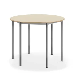 Pöytä SONITUS Pyöreä, Ø 1200x900 mm, korkeapainelaminaatti HPL, koivu, hopeanharmaa