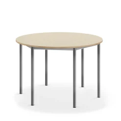 Pöytä SONITUS Pyöreä, Ø1200x760 mm, korkeapainelaminaatti HPL, koivu, hopeanharmaa