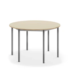 Pöytä SONITUS Pyöreä, Ø 1200x720 mm, korkeapainelaminaatti HPL, koivu, hopeanharmaa