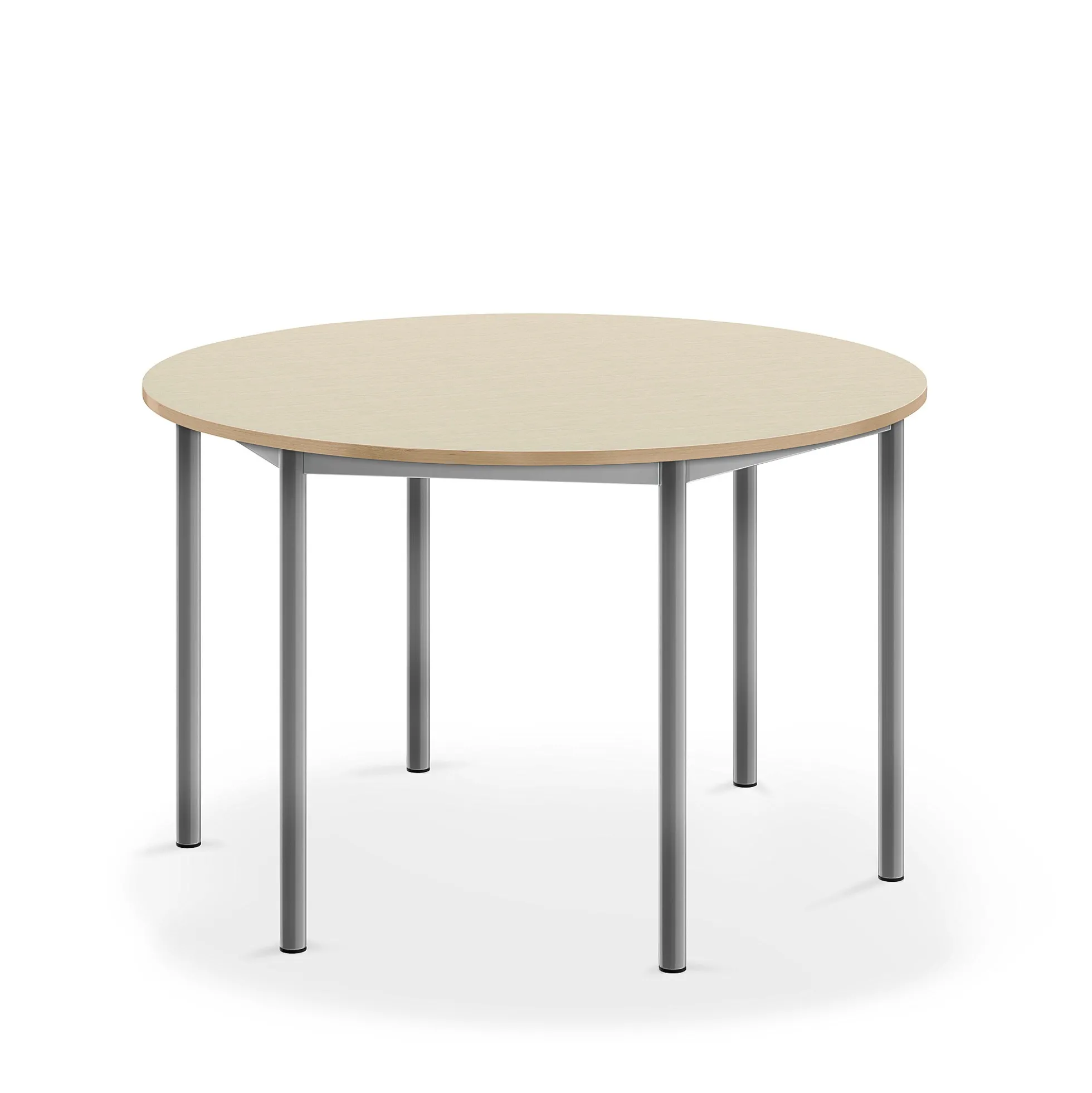 Pöytä SONITUS Pyöreä, Ø 1200x720 mm, korkeapainelaminaatti HPL, koivu, hopeanharmaa
