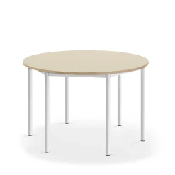 Pöytä SONITUS Pyöreä, Ø1200x720 mm, korkeapainelaminaatti HPL, koivu, valkoinen
