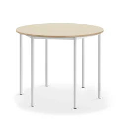 Pöytä SONITUS Pyöreä, Ø1200x900 mm, korkeapainelaminaatti HPL, koivu, valkoinen