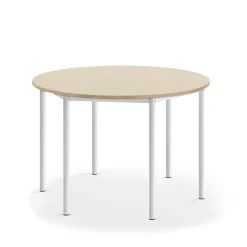 Pöytä SONITUS Pyöreä, Ø1200x760 mm, korkeapainelaminaatti HPL, koivu, valkoinen
