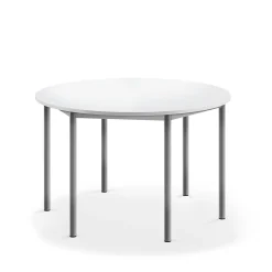 Pöytä SONITUS Pyöreä, Ø1200x720 mm, korkeapainelaminaatti HPL, valkoinen, hopeanharmaa