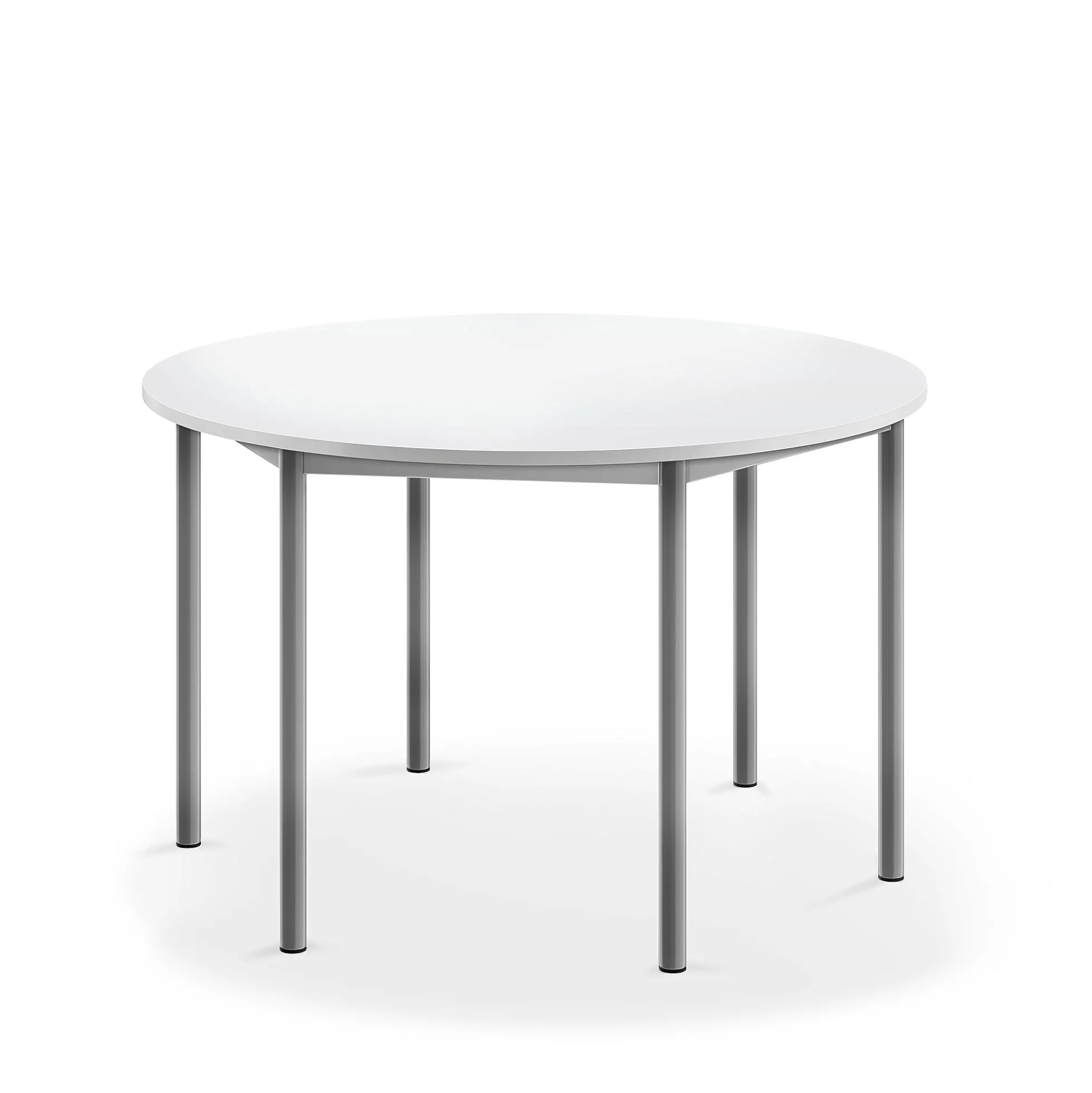 Pöytä SONITUS Pyöreä, Ø1200x720 mm, korkeapainelaminaatti HPL, valkoinen, hopeanharmaa