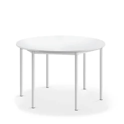 Pöytä SONITUS Pyöreä, Ø1200x720 mm, korkeapainelaminaatti HPL, valkoinen, valkoinen
