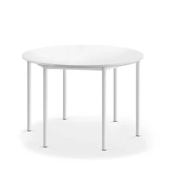 Pöytä SONITUS Pyöreä, Ø1200x760 mm, korkeapainelaminaatti HPL, valkoinen, valkoinen