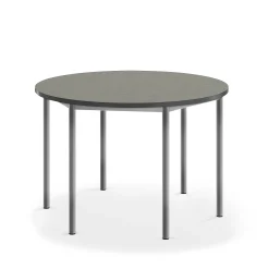 Pöytä SONITUS Pyöreä, Ø 1200x760 mm, tummanharmaa linoleumi, hopeanharmaa