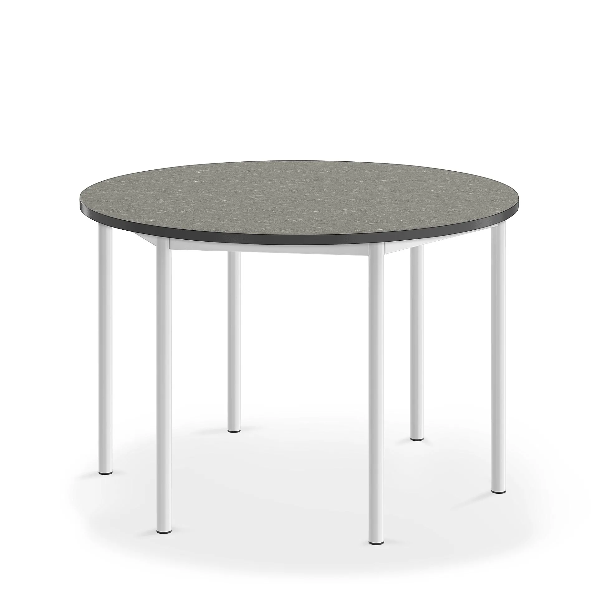 Pöytä SONITUS Pyöreä, Ø 1200x760 mm, tummanharmaa linoleumi, valkoinen