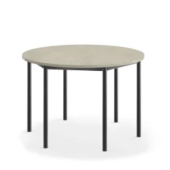 Pöytä SONITUS Pyöreä, Ø 1200x760 mm, vaaleanharmaa linoleumi, antrasiitinharmaa