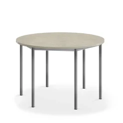 Pöytä SONITUS Pyöreä, Ø 1200x760 mm, vaaleanharmaa linoleumi, hopeanharmaa