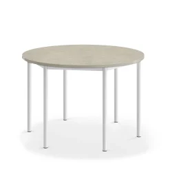 Pöytä SONITUS Pyöreä, Ø 1200x760 mm, vaaleanharmaa linoleumi, valkoinen