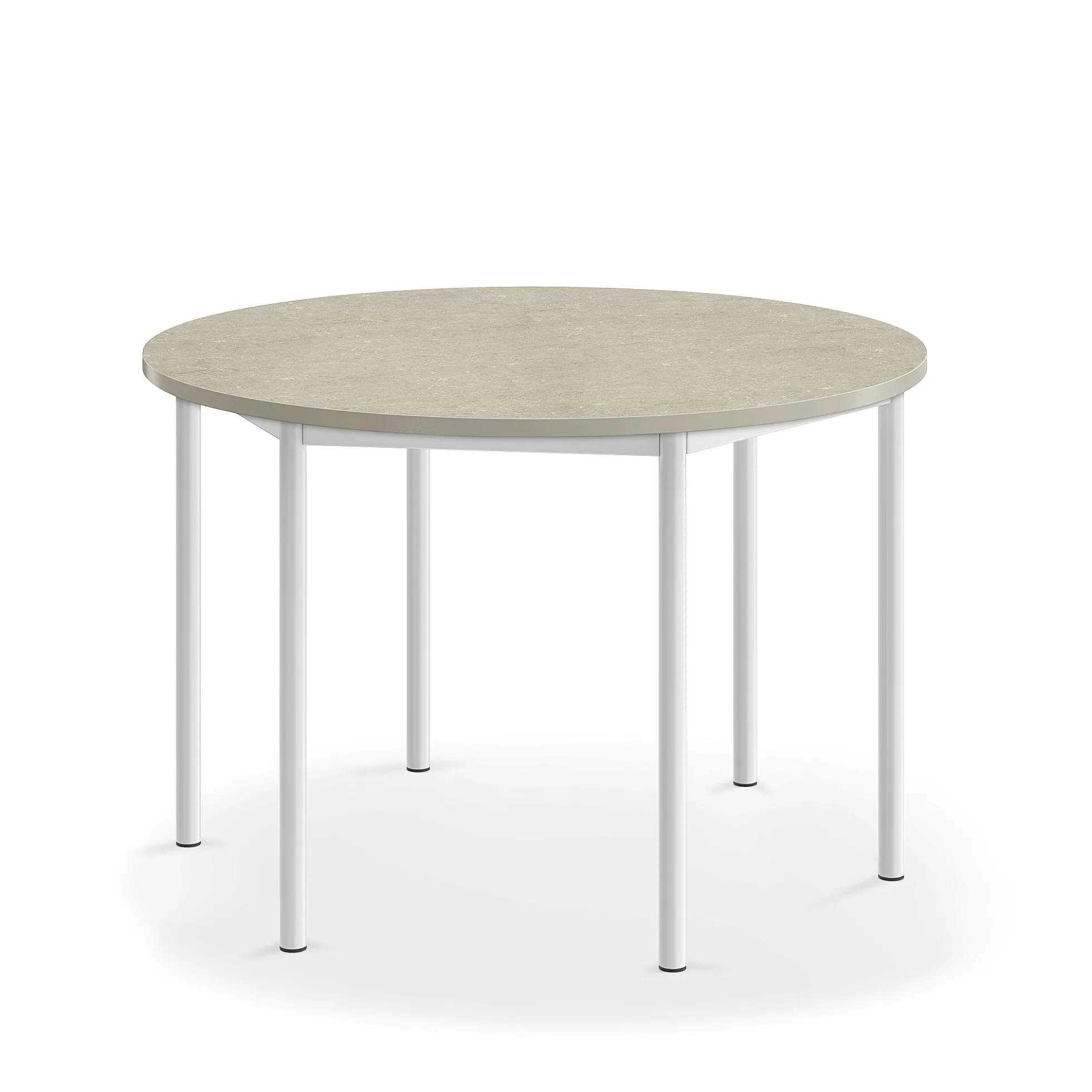 Pöytä SONITUS Pyöreä, Ø 1200x760 mm, vaaleanharmaa linoleumi, valkoinen