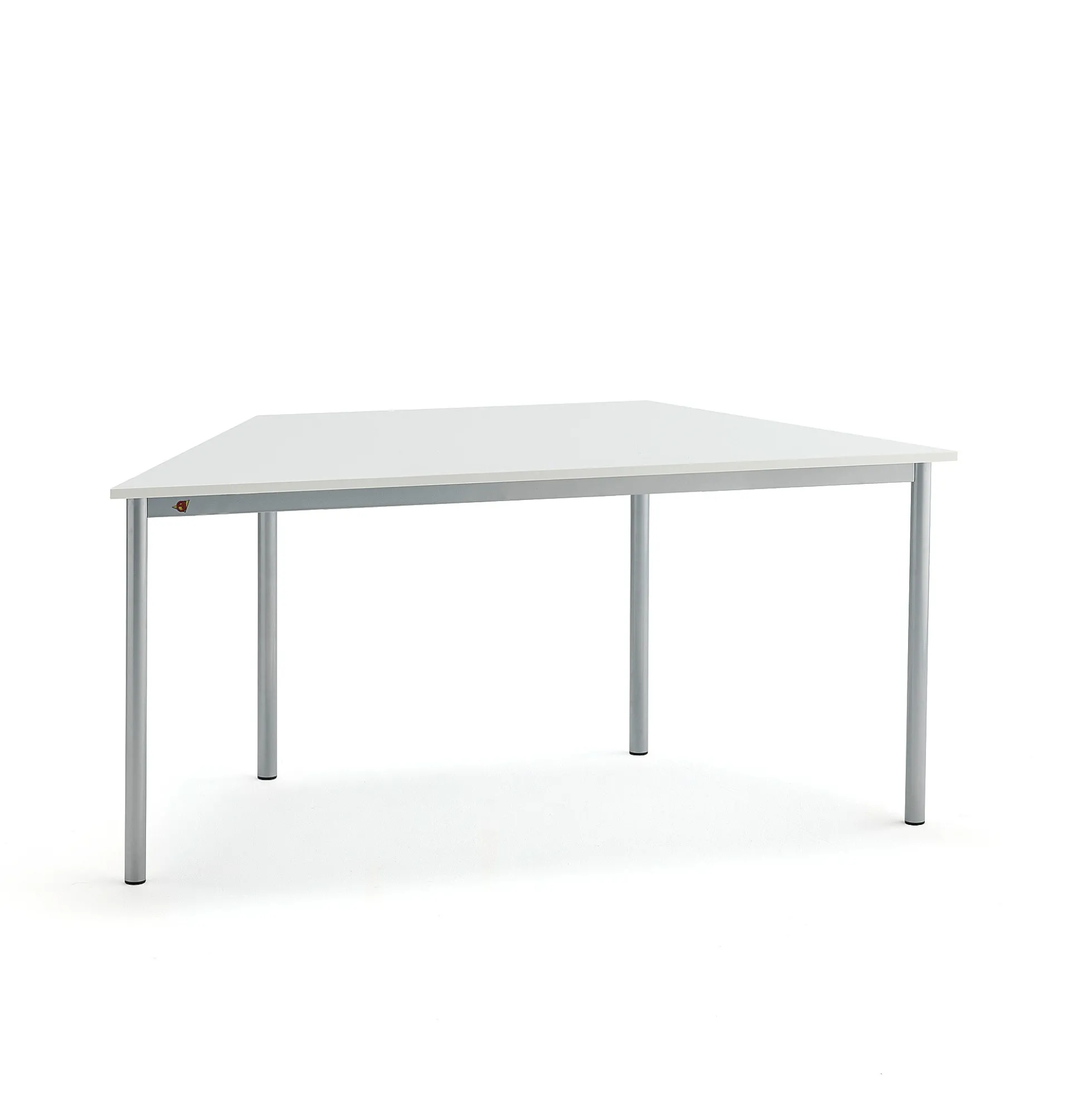 Pöytä SONITUS TRAPETS 1600x800x720 mm, korkeapainelaminaatti HPL, valkoinen, hopeanharmaa