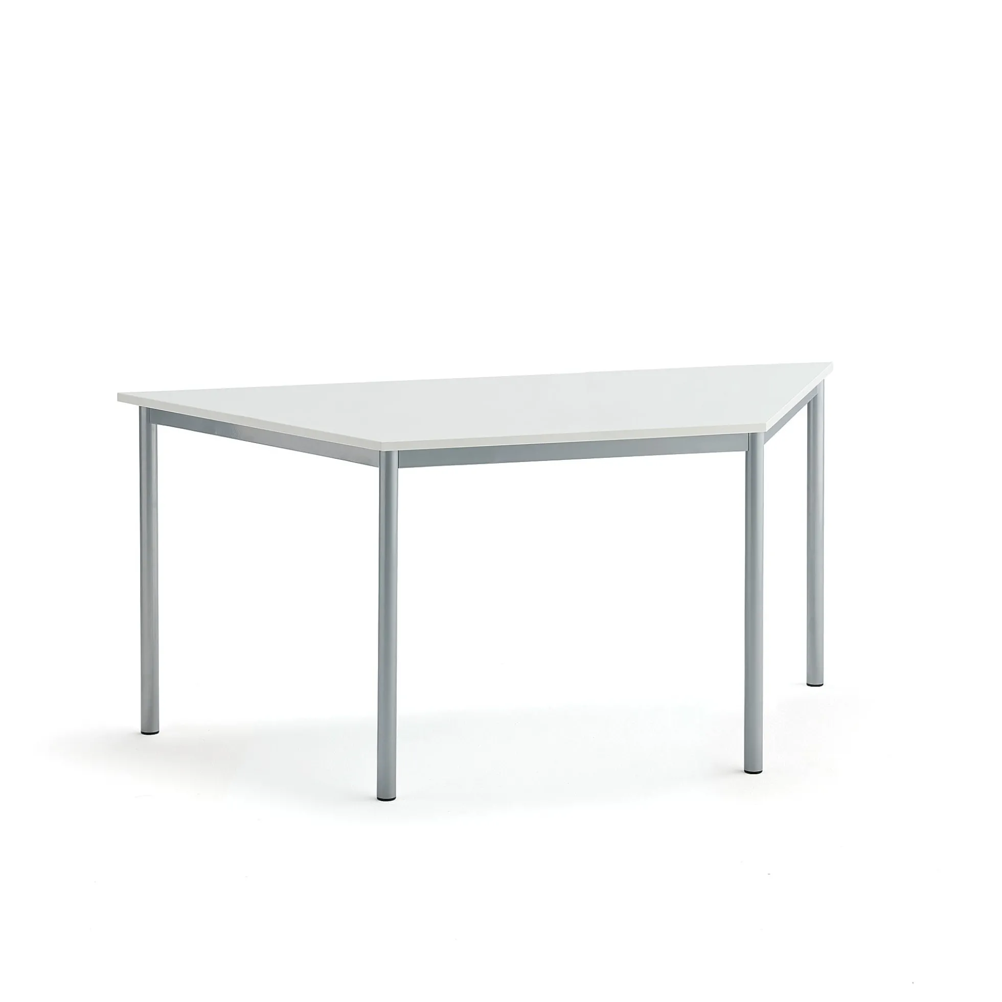 Pöytä SONITUS TRAPETS 1600x800x720 mm, korkeapainelaminaatti HPL, valkoinen, hopeanharmaa
