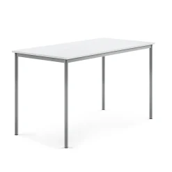 Pöytä SONITUS 1600x800x900 mm, korkeapainelaminaatti HPL, valkoinen, hopeanharmaa