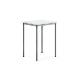 Pöytä SONITUS 700x600x900 mm, korkeapainelaminaatti HPL, valkoinen, hopeanharmaa