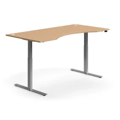 Sähköpöytä FLEXUS Kaareva pöytälevy, 2000x1000 mm, hopeanharmaa jalusta, pyökki
