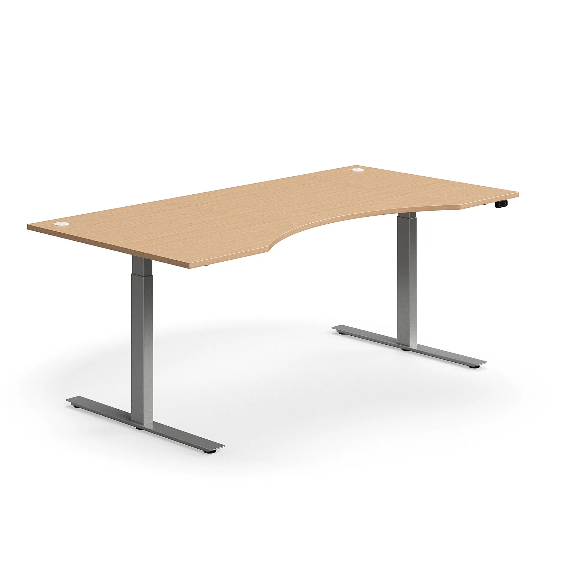 Sähköpöytä FLEXUS Kaareva pöytälevy, 2000x1000 mm, hopeanharmaa jalusta, pyökki