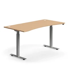 Sähköpöytä FLEXUS Kaareva pöytälevy, 1600x800 mm, hopeanharmaa jalusta, pyökki