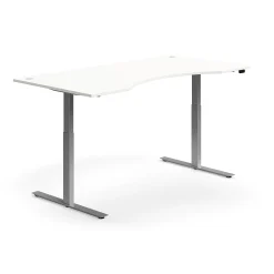 Sähköpöytä FLEXUS Kaareva pöytälevy, 2000x1000 mm, hopeanharmaa jalusta, valkoinen