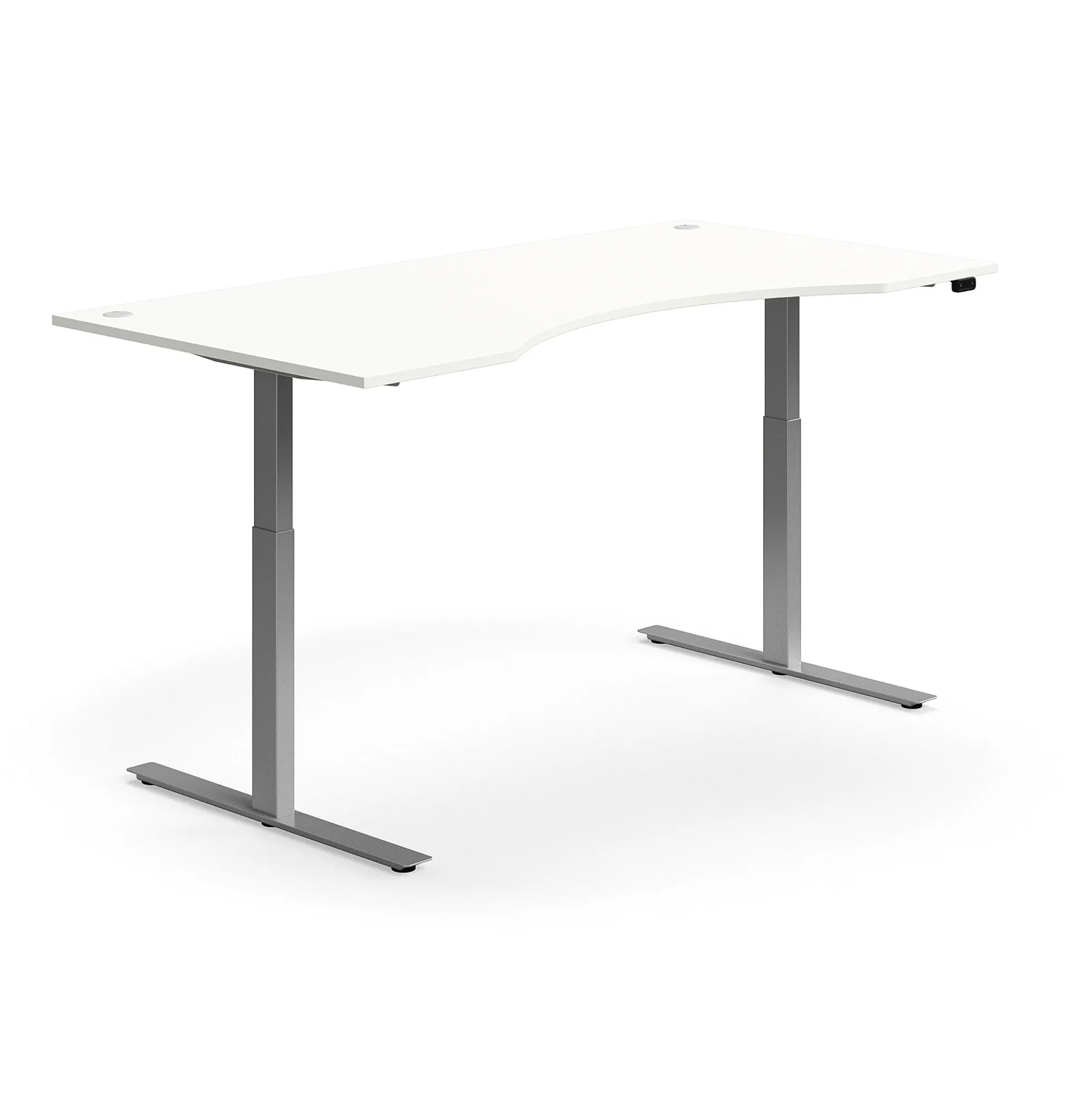 Sähköpöytä FLEXUS Kaareva pöytälevy, 2000x1000 mm, hopeanharmaa jalusta, valkoinen