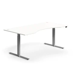 Sähköpöytä FLEXUS Kaareva pöytälevy, 2000x1000 mm, hopeanharmaa jalusta, valkoinen