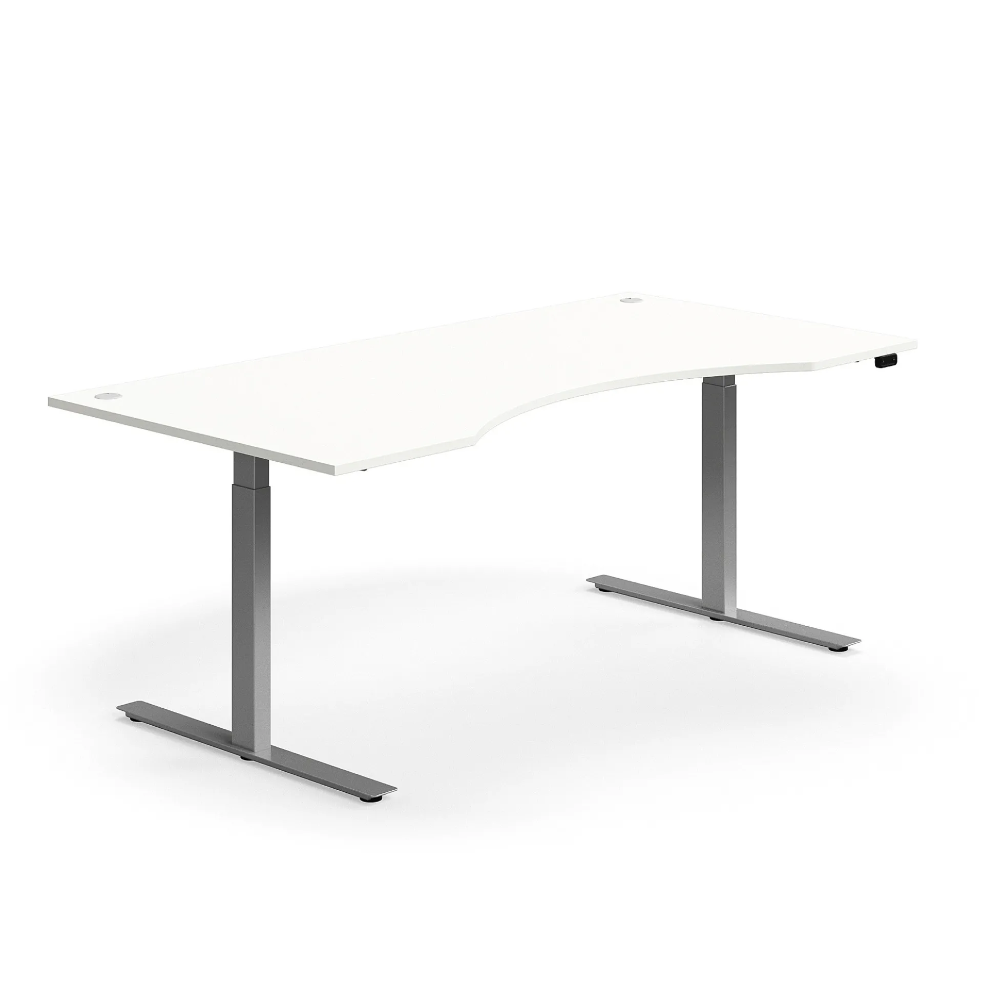Sähköpöytä FLEXUS Kaareva pöytälevy, 2000x1000 mm, hopeanharmaa jalusta, valkoinen