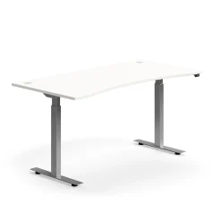 Sähköpöytä FLEXUS Kaareva pöytälevy, 1600x800 mm, hopeanharmaa jalusta, valkoinen