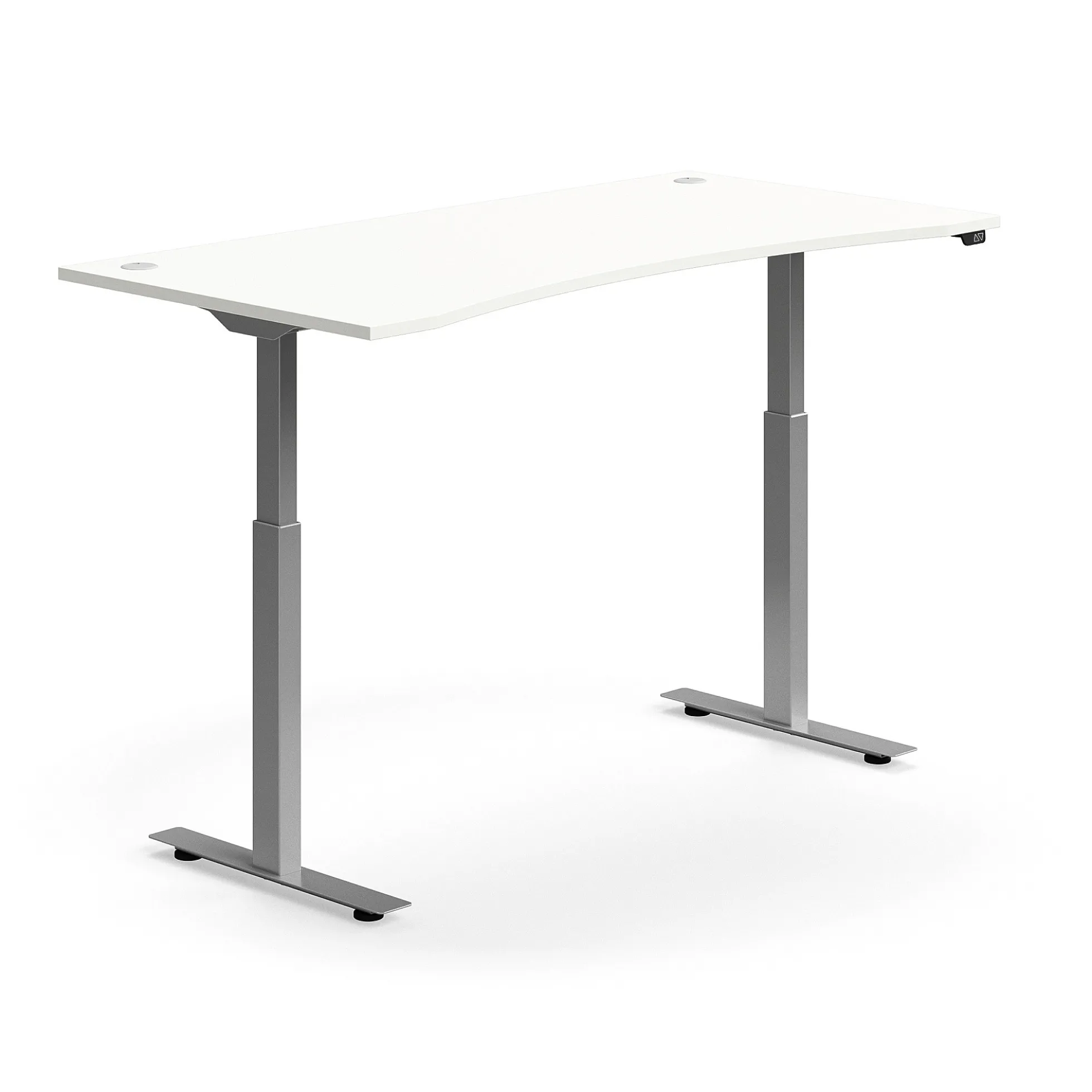 Sähköpöytä FLEXUS Kaareva pöytälevy, 1600x800 mm, hopeanharmaa jalusta, valkoinen