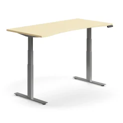 Sähköpöytä QBUS Kaareva pöytälevy, 1600x800 mm, hopeanharmaa jalusta, koivu