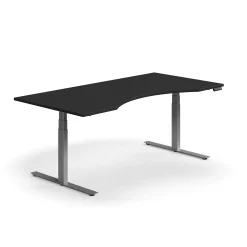 Sähköpöytä QBUS Kaareva pöytälevy, 2000x1000 mm, hopeanharmaa jalusta, musta