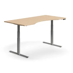 Sähköpöytä QBUS Kaareva pöytälevy, 2000x1000 mm, hopeanharmaa jalusta, tammi