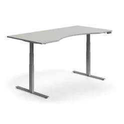Sähköpöytä QBUS Kaareva pöytälevy, 2000x1000 mm, hopeanharmaa jalusta, vaaleanharmaa
