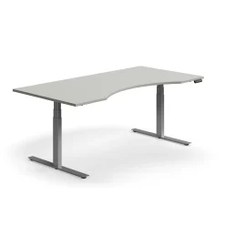 Sähköpöytä QBUS Kaareva pöytälevy, 2000x1000 mm, hopeanharmaa jalusta, vaaleanharmaa